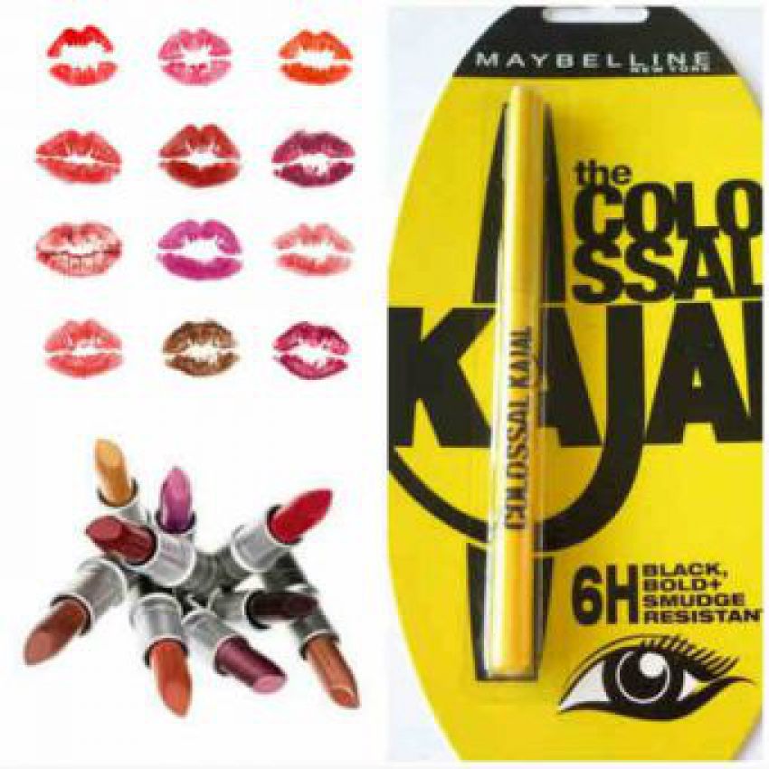 Pack Of 12 maybelline lipstick with clossal kajal